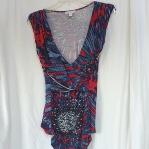 Weston Wear Red and Blue Wrap Blouse